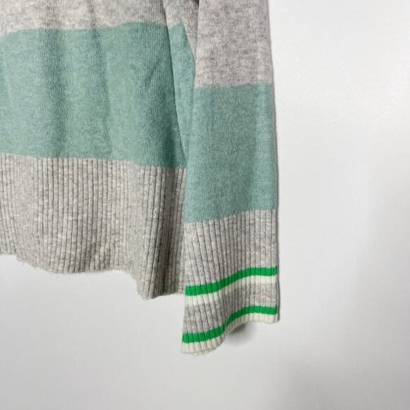 New J Crew S Green Gray Striped Turtleneck Sweater Supersoft Yarn Merino Alpaca - Picture 5 of 12